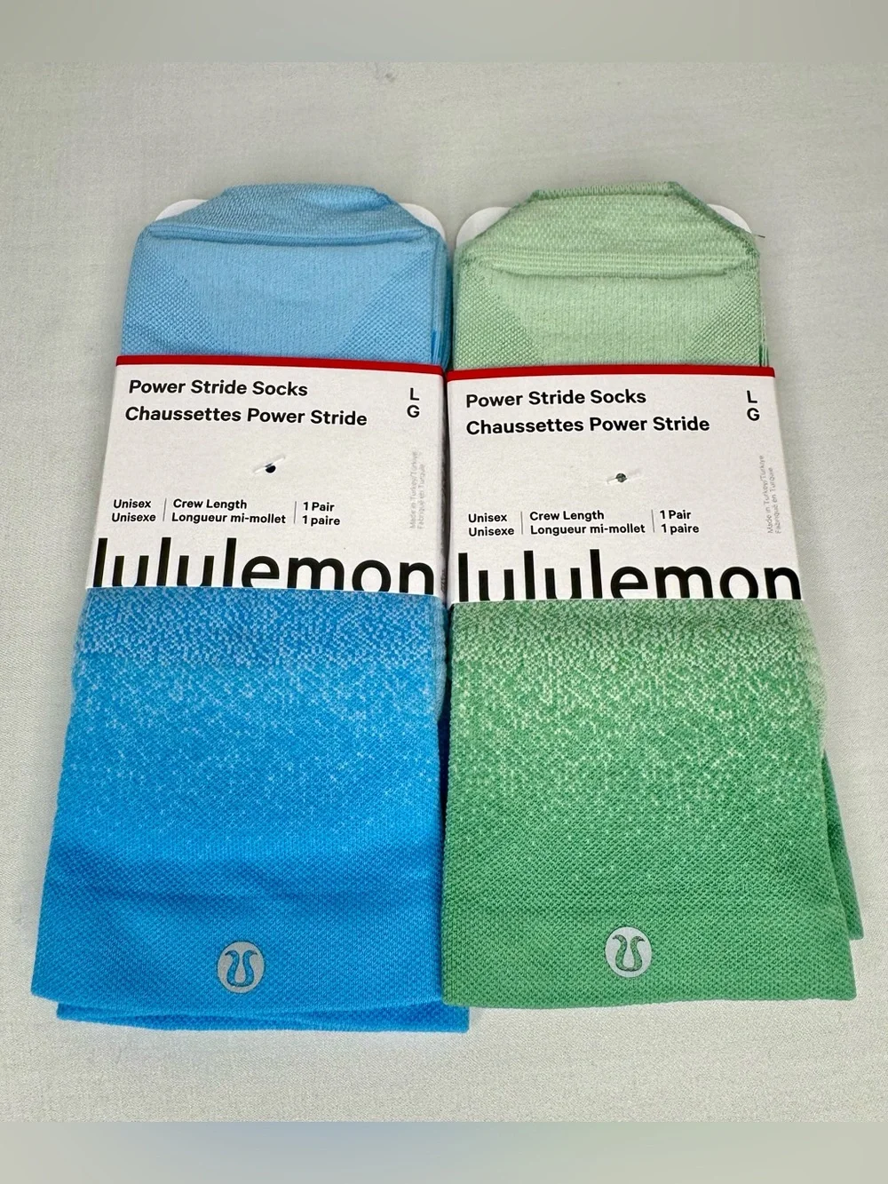 lululemon Power Stride Crew Socks Bundle Large Ocean Wave Foam & Green Ombre